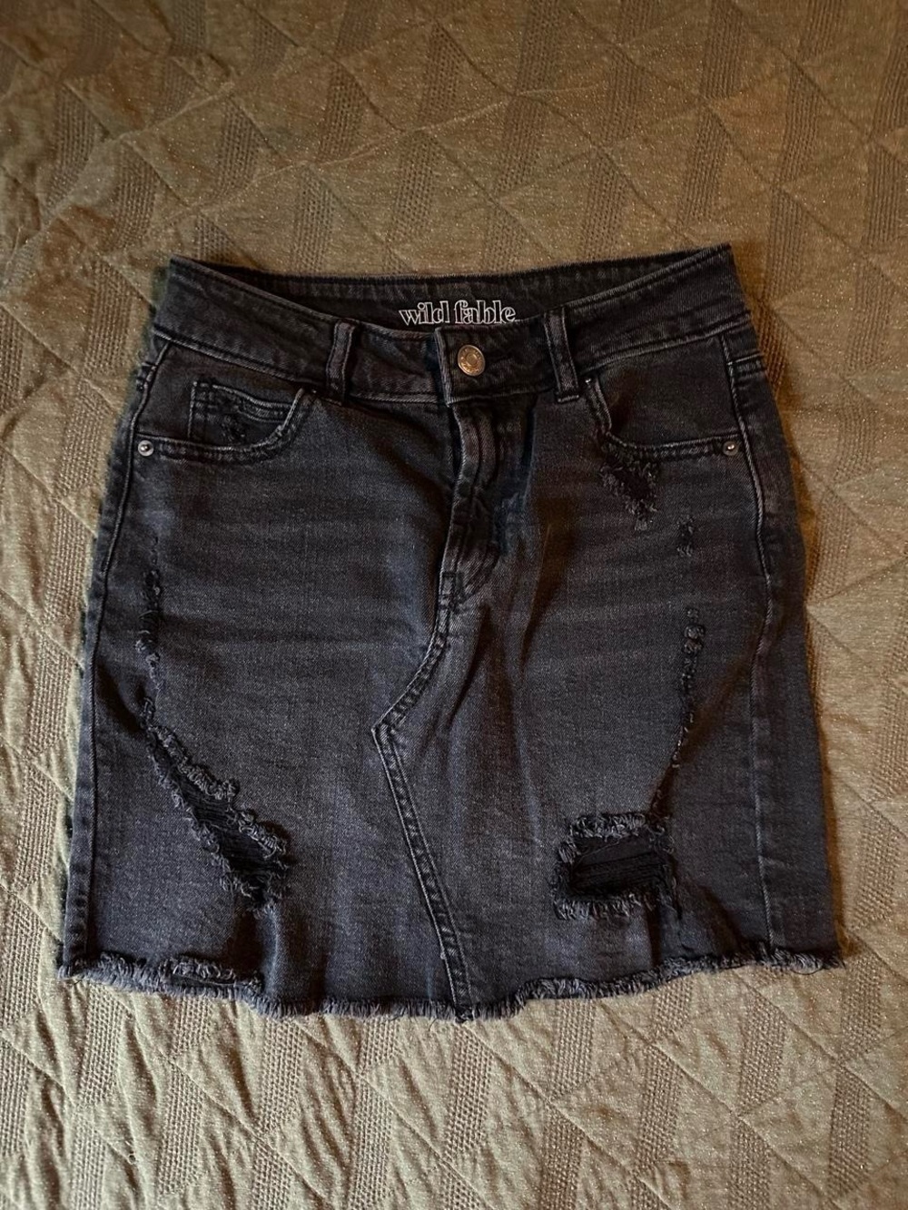 Wild Fable Black Distressed Denim Mini Skirt